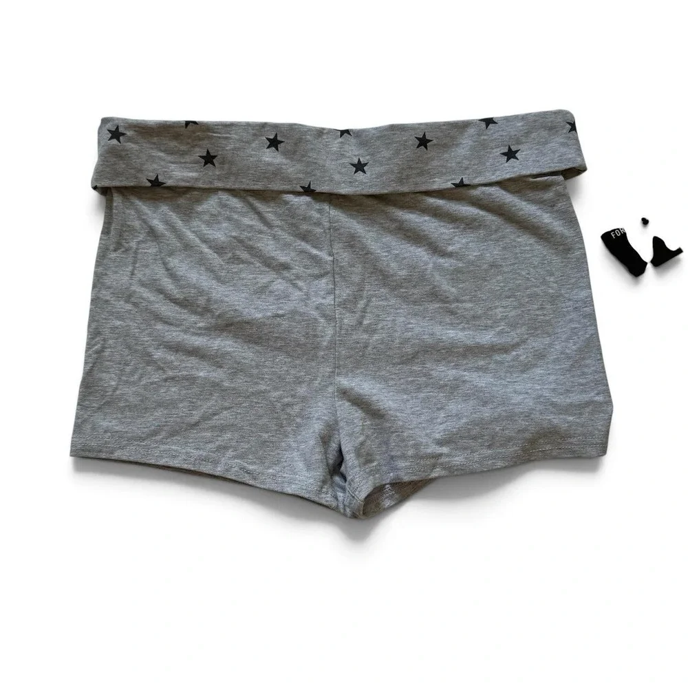 Forever 21 Heather Gray Star Print Foldover Yoga Shorts Womens Medium Y2K Lounge